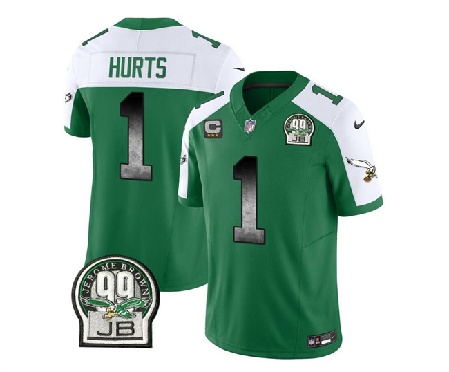 Men's Philadelphia Eagles #1 Jalen Hurts Green/White 2023 F.U.S.E. With 3-star C Patch Throwback Vapor Untouchable Limited Football Stitched Jersey